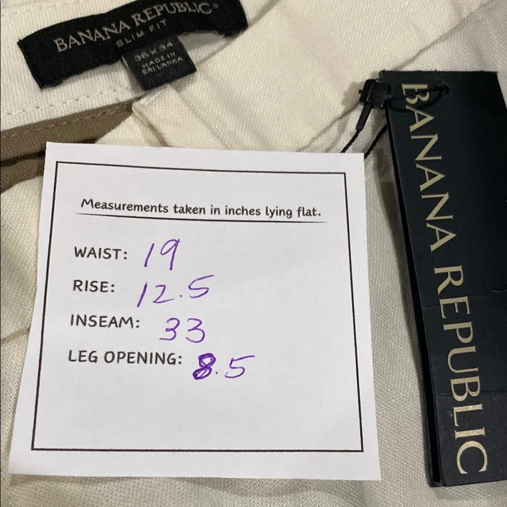 NWT Banana Republic Men's Size 36x34 Slim Fit Performance Linen- Cream